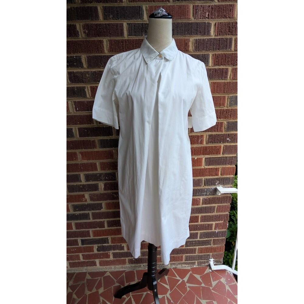 Isabella Sinclair White Cotton Shirt Midi Dress- Collared Pocketed Size M
